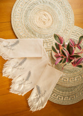 Linen napkin with dried leaves